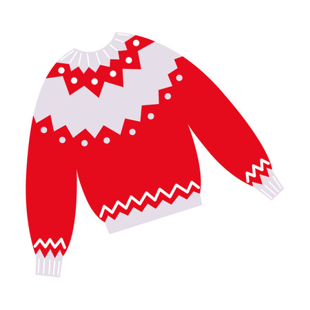 Woolen red sweater pullover. Warm female clothing for winter vector illustration. Fashion, seasons conceptのイラスト素材