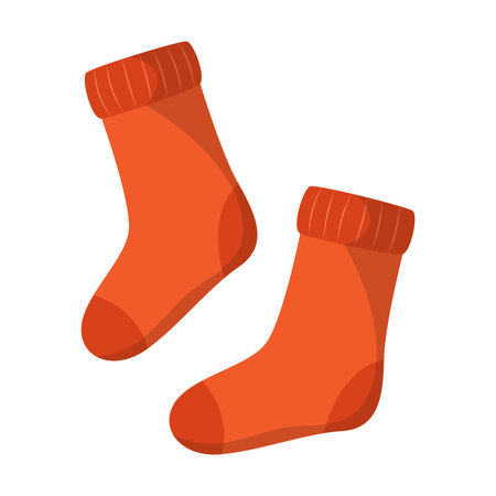 Warm knitted hiking socks isolated on white background. Autumn camping element vector illustration. Nature, autumn or fall, camping, archeology conceptのイラスト素材
