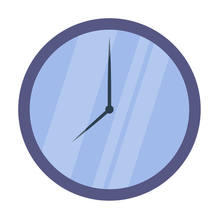 Computer classroom interior cartoon illustration. Round wall mechanical clock with minute and hour hand isolated on white background. School, study, education, equipment conceptのイラスト素材