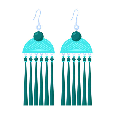 Boho jewelry large handmade earrings cartoon illustration. Bohemian style with gemstones. Accessories, fashion, jewellery conceptのイラスト素材