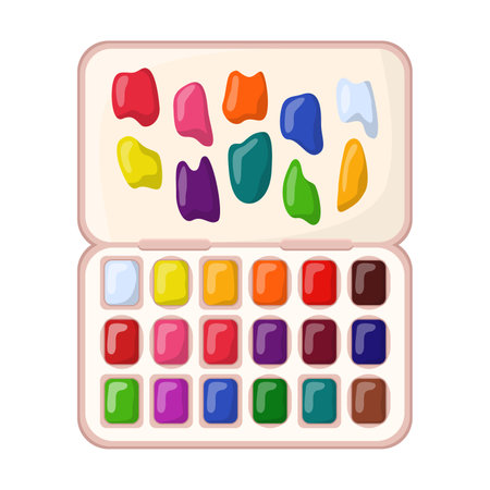 Art supply for painting vector illustration. Watercolor paints for artists isolated on white background. Art, education conceptのイラスト素材