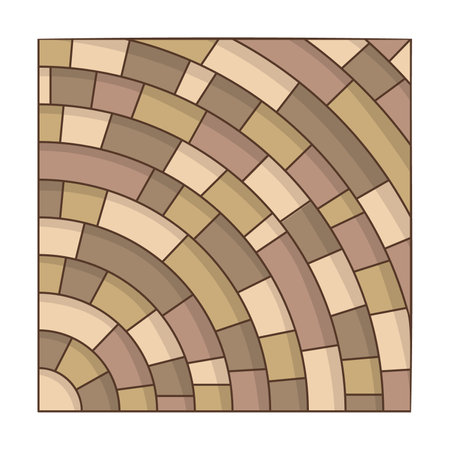 Cobblestone road with mosaic cobble blocks. Stone tiles texture for city pavement. Cartoon top view of pave pattern isolated on white. Sidewalk conceptのイラスト素材