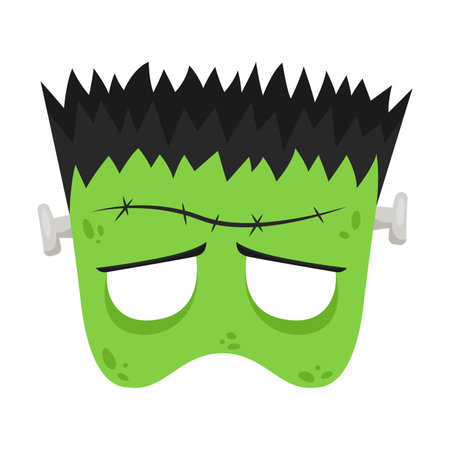 Design for creepy mask of Green Living Zombie isolated on white background. Halloween mask for children vector illustration. Halloween, holidays conceptのイラスト素材