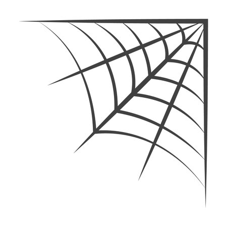 Cute Halloween cobweb in the corner sticker vector illustration. Cartoon drawing of witchcraft or dark magic element in boho style isolated on white backgroundのイラスト素材