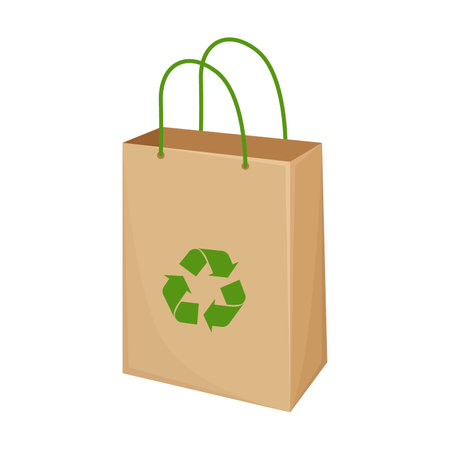 Recyclable bag vector illustration. Cartoon drawing of eco friendly packaging for food or grocery shopping in store isolated on white background. Recycling, ecology, environment conceptのイラスト素材