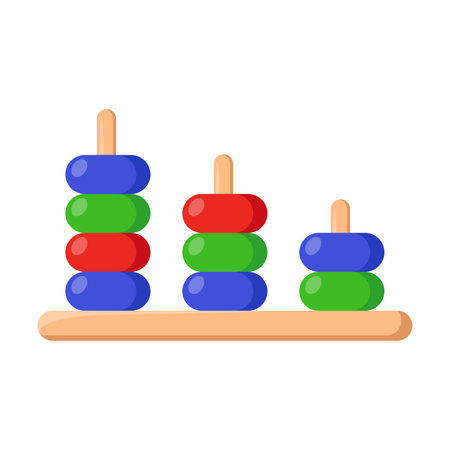 Montessori toy for infants vector illustration. Geometric toy from wood for kindergarten, puzzles and block sorters on white background. Education, childhood conceptのイラスト素材