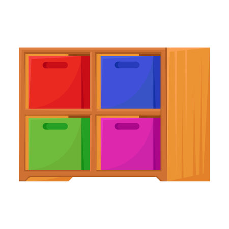 Kindergarten nightstand with boxes for storing small items vector illustration. Cartoon drawing of furniture for children, bedroom or studying room interiorのイラスト素材