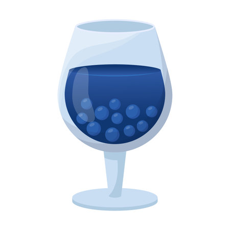 Glass with blueberry drink with fresh berries vector illustration. Cartoon drawing of tropical or alcoholic cocktail in glass on white backgroundのイラスト素材