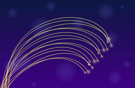 Fiber optic cable vector illustration. Abstract drawing of network technology, glowing wires curling on dark background. Telecommunication, speed data connection, data transfer conceptのイラスト素材