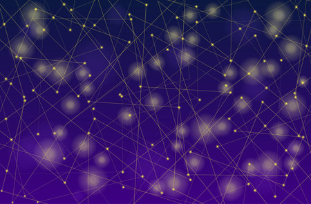 Fiber optic wires vector illustration. Abstract drawing of network technology, glowing lines crossing on dark background. Telecommunication, speed data connection, data transfer conceptのイラスト素材