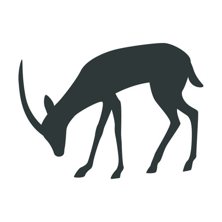 Black silhouette of gazelle in profile vector illustration. Drawing of silhouette of savannah animal eating or drinking isolated on white background. Wildlife, nature, savanna, fauna conceptのイラスト素材