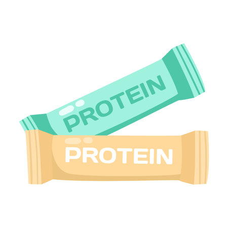 Protein nutrition bar vector illustration. Protein bar isolated on white background. Health, active lifestyle, sports, nutrition, diet conceptのイラスト素材