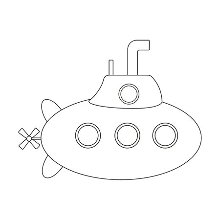Water transport or submarine vector doodle. Hand drawn submersible research submarine isolated on white background. Transportation, traveling conceptのイラスト素材