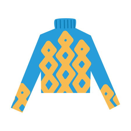 Woolen or knitted turtleneck vector illustration. Cartoon drawing of warm jumper or sweater with pattern for winter isolated on white background. Seasons, fashion conceptのイラスト素材