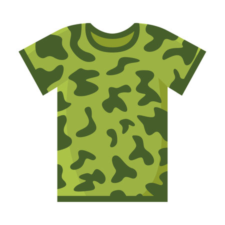 Military T shirt vector illustration. Cartoon drawing of clothing or shirt for army isolated on white background. Fashion, military conceptのイラスト素材