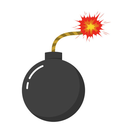 Bomb with spark or fire before explosion vector illustration. Cartoon drawing of bomb with burning fuse on white background. Explosion, weapon, danger, terrorism conceptのイラスト素材