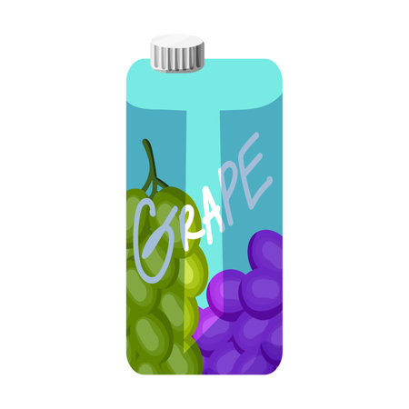 Carton grape juice vector illustration. Several varieties of grapes fruit puree, juice in box on white background. Beverage, shopping conceptのイラスト素材