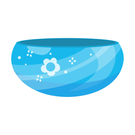 Blue ceramic teacup vector illustration. Cartoon drawing of cup with flower ornament isolated on white background. Kitchenware, teatime, coziness conceptのイラスト素材