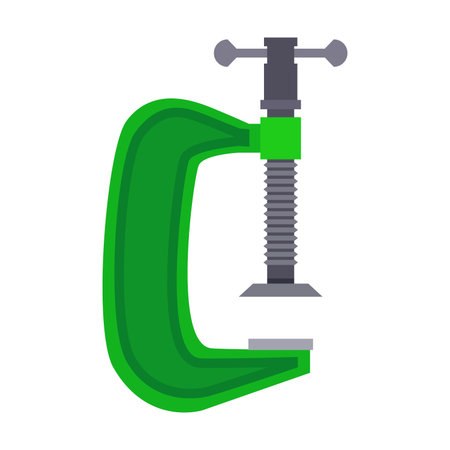 Carpentry clamp for building bird house illustration. Drawing of tool and equipment for birdhouse on white background. Carpentry, woodwork conceptのイラスト素材