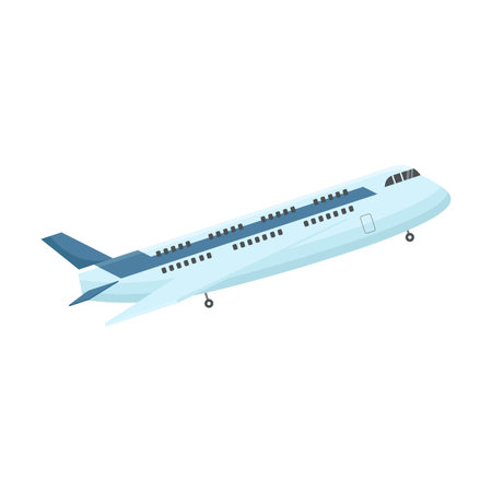 Passenger jet flat vector illustration. Airplane or aircraft for airlines, air transport isolated on white background. Aviation conceptのイラスト素材