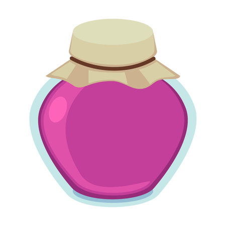 Jar of homemade blueberry jam vector illustration. Cartoon drawing or sticker of tea time element isolated on white background. Desserts, pastry conceptのイラスト素材