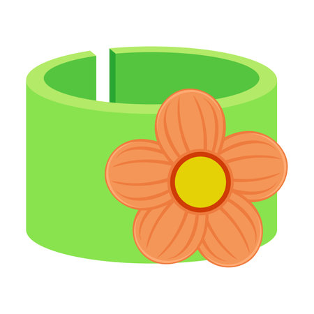 Plastic ring for kids on white background. Cute bracelet with flower, jewelry for children cartoon illustration. Accessories, fashion conceptのイラスト素材