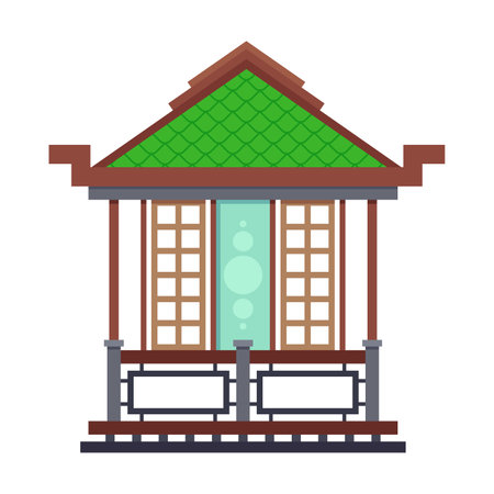 Gazebo or pergola in Asian style on white background. Pavilion or shelter for park or backyard cartoon illustration. Park or garden elements. Landscape design conceptのイラスト素材