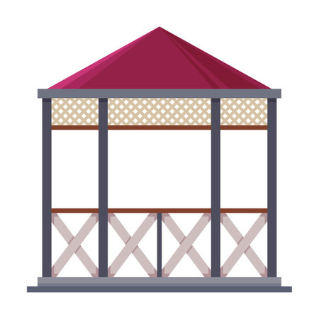 Modern bower for celebration on white background. Pavilion or gazebo cartoon illustration. Park or garden elements. Landscape design conceptのイラスト素材