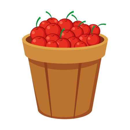 Basket with cherries vector illustration. Cartoon drawing or sticker of tea time elements isolated on white background. Desserts, pastry conceptのイラスト素材