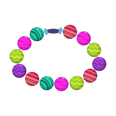 Bracelet or necklace from glass beads on white background. Plastic jewelry for children, bearded accessory for kids cartoon illustration. Accessories, fashion conceptのイラスト素材
