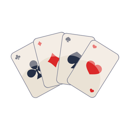 Four cards for poker vector illustration. Cartoon doodle of item for gambling and sports games with money isolated on white background. Entertainment, gambling conceptのイラスト素材