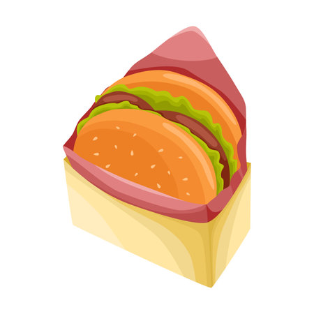 Hamburger vector illustration. Cartoon drawing of takeaway lunch meal isolated on white background. Fast food conceptのイラスト素材