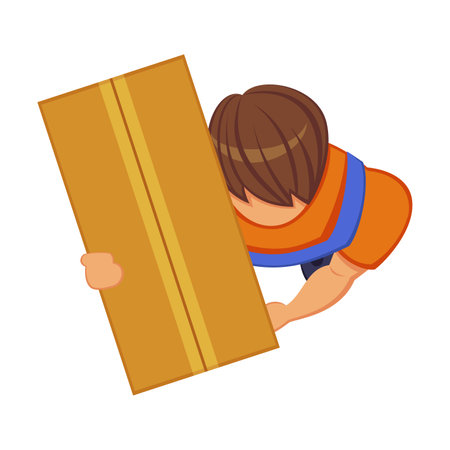 Top view of warehouse element vector illustration. Worker on cargo transport, couriers delivering parcels, boxes, car and truck, equipment. Logistics industry, delivery conceptのイラスト素材