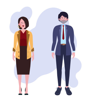 Man and woman wearing clothes in formal style. Flat vector illustration. Dress code, elegant business attire, fashion conceptのイラスト素材