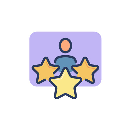 Employee rate thin icon. Customer satisfaction, client ranking, person with award stars. Line icon for business, evaluation, review, feedback conceptのイラスト素材