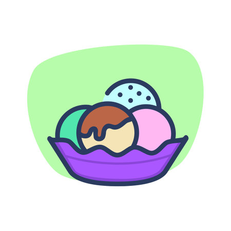 Gelato scoops in bowl thin line icon. Ice cream, refreshment, summer dessert. Food and dessert concept. Vector illustration symbol element for web design and appsのイラスト素材