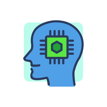 CPU in human head thin line icon. Cyborg, robot, ai outline sign. Artificial intelligence concept. Vector illustration symbol element for web design and appsのイラスト素材