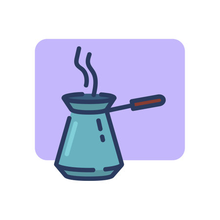 Turkish coffee pot thin line icon. Steam, coffee shop, espresso outline sign. Breakfast drink or cafe concept. Vector illustration symbol element for web design and appsのイラスト素材
