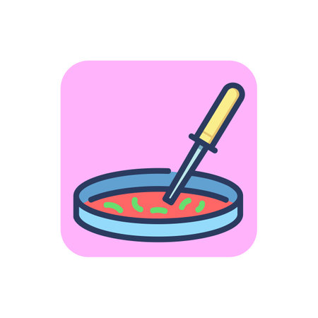 Medical analysis thin line icon. Glass, pipette, bacteria outline sign. Healthcare and virology concept. Vector illustration symbol element for web design and appsのイラスト素材