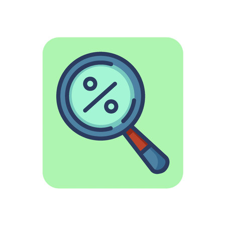 Magnifying glass with percent thin line icon. Money, purchase, automobile. Discount offer and search concept. Vector illustration for web design and appsのイラスト素材