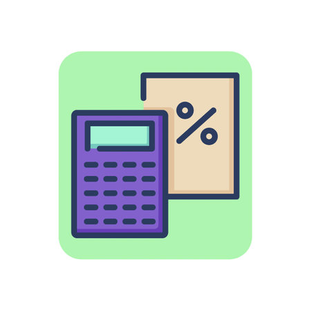 Percent calculation thin line icon. Calculator, profit, accounting outline sign. Bank deposit and investment concept. Vector illustration for web design and appsのイラスト素材