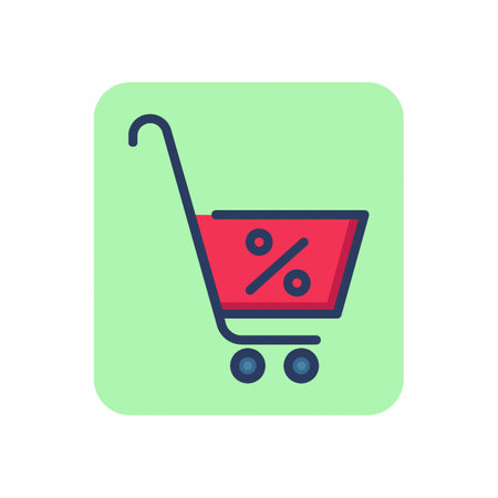 Shopping cart and percent sign thin line icon. Money, purchase, benefit. Store discount and sales concept. Vector illustration, symbol element for web design and appsのイラスト素材
