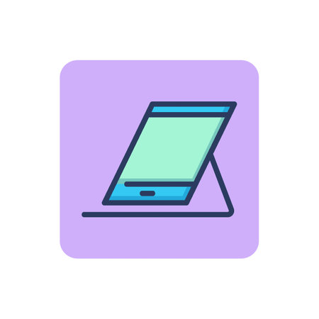 Tablet with stand thin line icon. Blanc screen, pad, holder outline sign. Digital devices and electronic gadgets concept. Vector illustration for web design and appsのイラスト素材