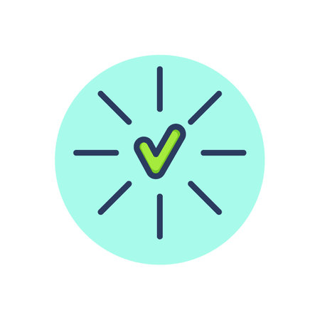 Checkmark with rays line icon. Tick, success, approval outline sign. Check marks and business concept. Vector illustration symbol element for web design and appsのイラスト素材