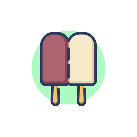 Double ice cream on stick line icon. Cold, milk, product outline sign. Dessert and food concept. Vector illustration for web design and appsのイラスト素材