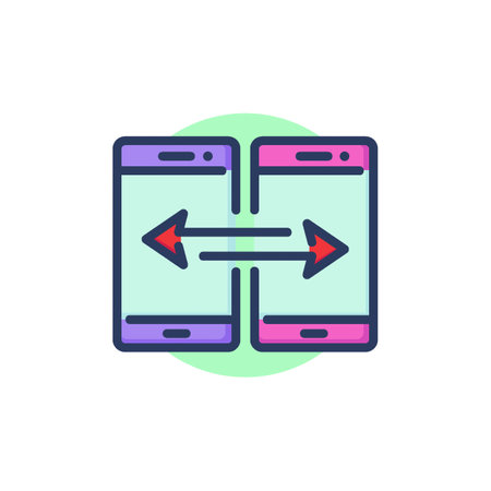 Data sync line icon. Smartphone, exchange arrows, transfer outline sign. Communication, wireless technology concept. Vector illustration for web design and appsのイラスト素材
