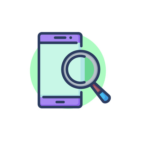 Search on internet line icon. Smartphone, mobile phone, magnifying glass outline sign. Communication, browsing, finding concept. Vector illustration for web design and appのイラスト素材