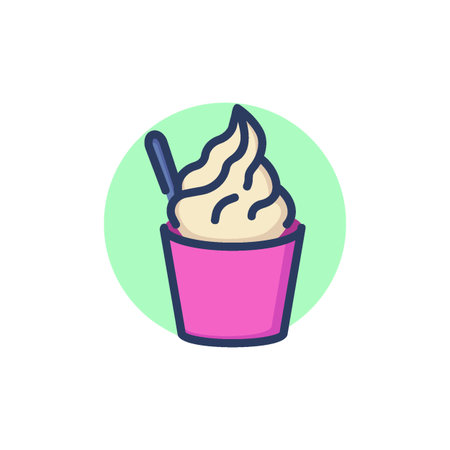 Ice cream in paper bowl line icon. Spoon, vanilla, flavor outline sign. Dessert and food concept. Vector illustration for web design and appsのイラスト素材