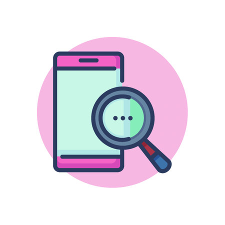 Smartphone with magnifier glass line icon. Search, internet, browsing outline sign. Phone repair, service, breakdown concept. Vector illustration, symbol element for web design and appsのイラスト素材