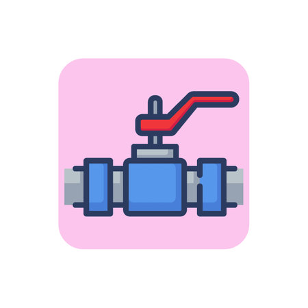 Pipe connection with handle line icon. Valve, metal, lever outline sign. Plumbing and equipment concept. Vector illustration for web design and appsのイラスト素材